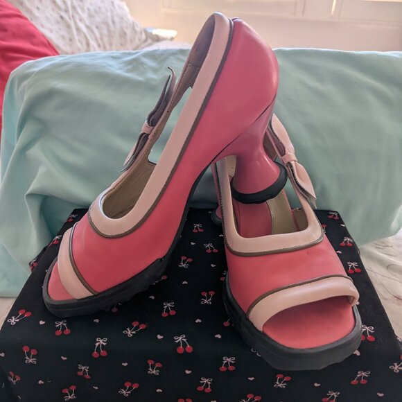 John Fluevog Shoes - John Fluevog Vintage BEBE Heels Pretty Pink With Light Pink Bows Size 10